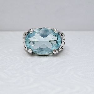 Silpada Sterling Silver 'Blue Cove' Aqua Glass Ring R2387 Size 8-8.25